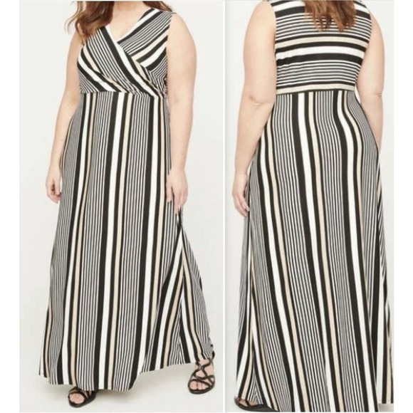 Catherines Dresses & Skirts - Catherines Neutral Striped Desert Springs Wrap Maxi Dress 4X 30/32W